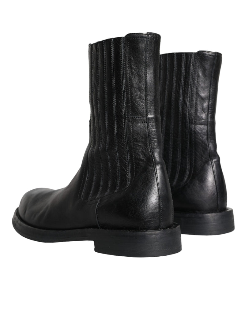 Black Horse Leather Mid Calf Boots Men Shoes