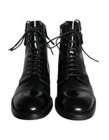 Black Logo Lace Up Mid Calf Men Boots Shoes