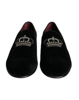 Black Velvet Crystal Crown Men Loafers Shoes