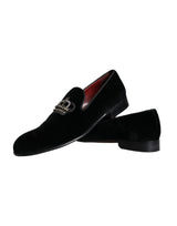 Black Velvet Crystal Crown Men Loafers Shoes