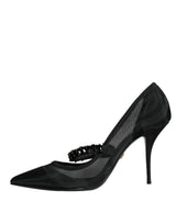 Black Mesh Mary Jane Crystal Heel Pumps Shoes