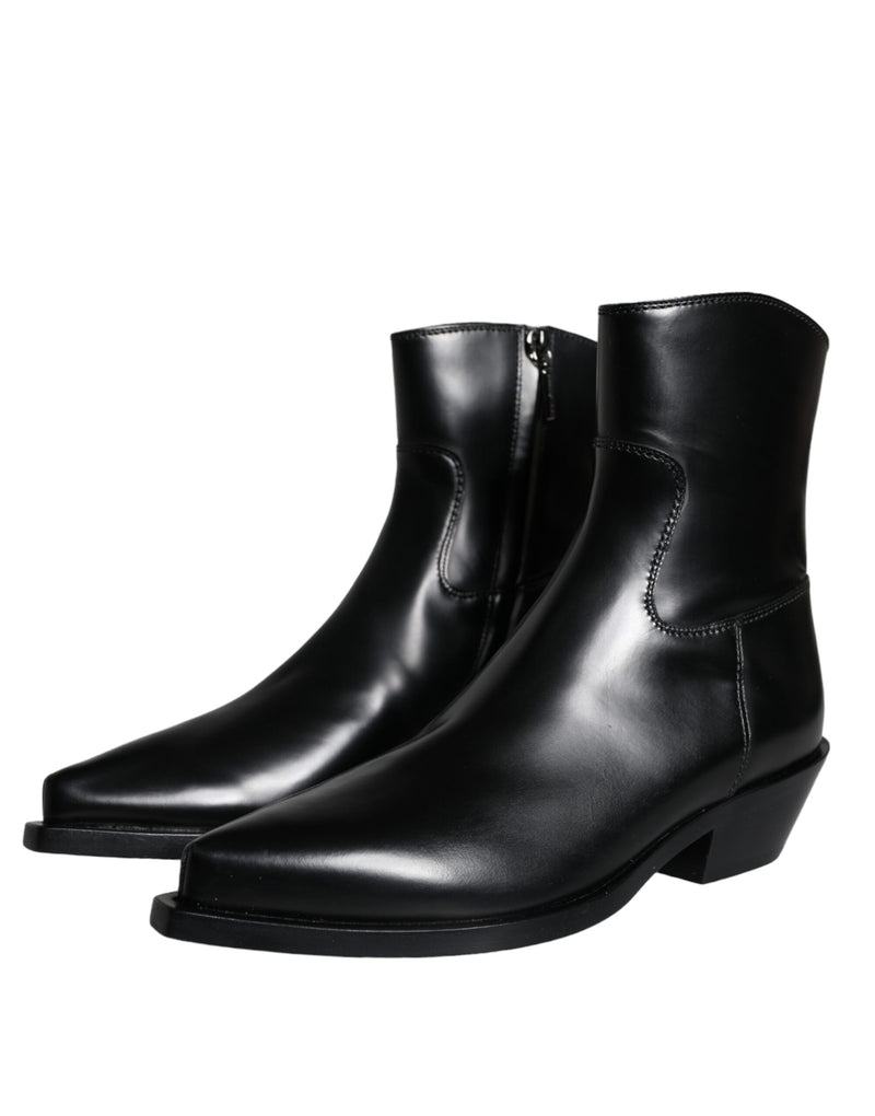 Black Leather Ankle Boots Booties Shoes