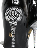 Black Patent Leather Crystal Heel Boots Shoes