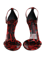 Red Leopard Leather Ankle Strap Keira Sandals Shoes