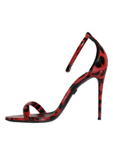 Red Leopard Leather Ankle Strap Keira Sandals Shoes