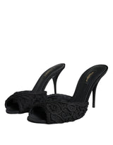 Black Keira Cordonetto Heels Slides Shoes