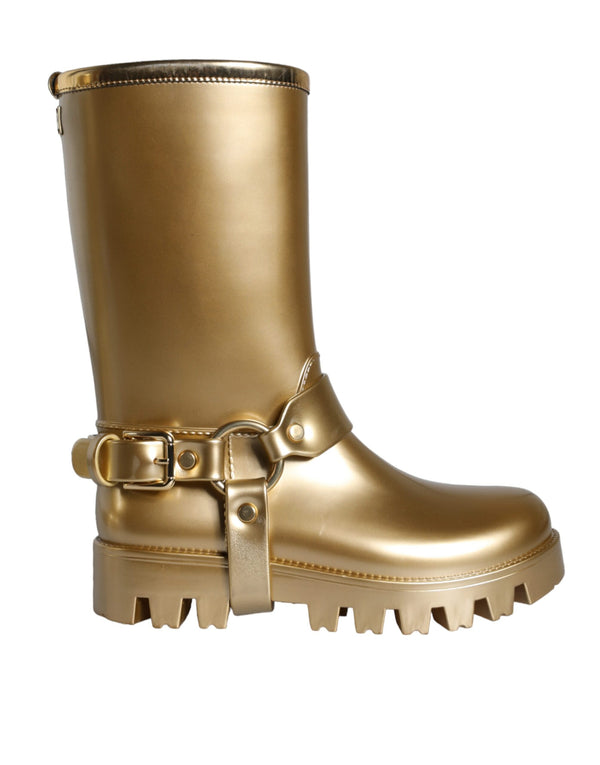 Metallic Gold Rubber PVC Rain Boots Shoes