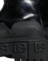 Black Leather Rubber Logo Ankle Boots Shoes