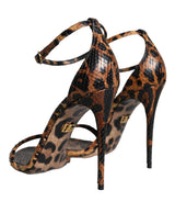 Brown Leopard Leather Ankle Strap Sandals Shoes