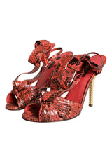 Coral Exotic Leather Heels Sandals Shoes