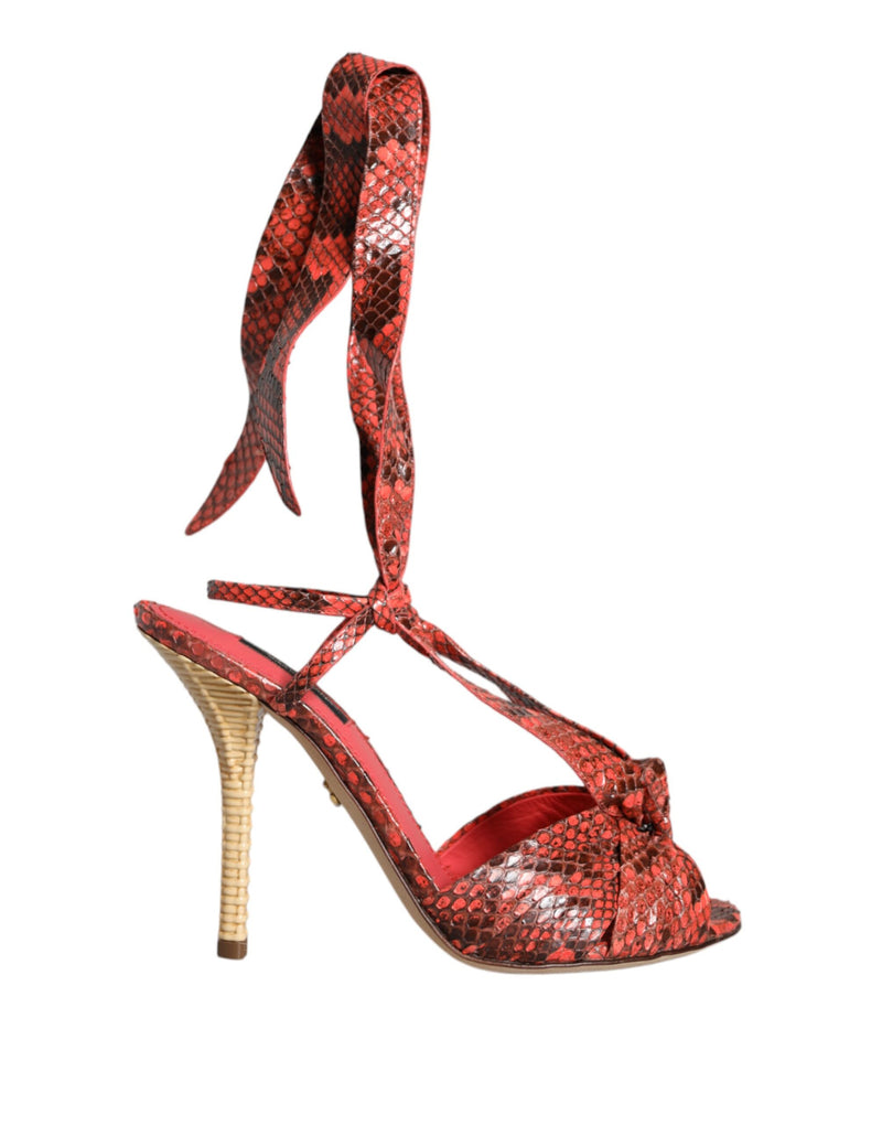 Coral Exotic Leather Heels Sandals Shoes