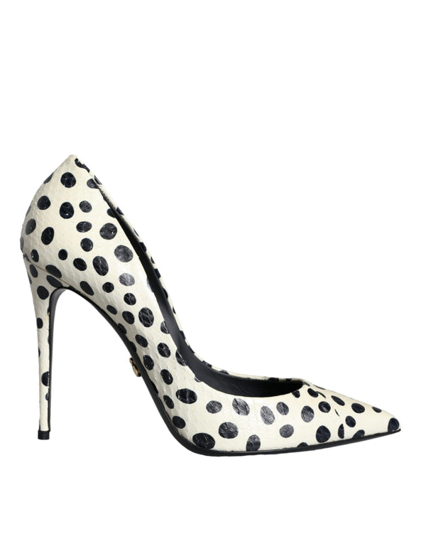 Black White Polka Dot Leather Pumps Shoes