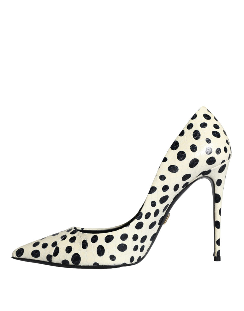 Black White Polka Dot Leather Pumps Shoes