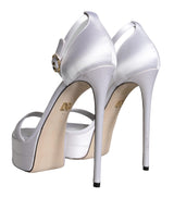 White Keira Satin Ankle Strap Sandals Shoes