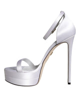 White Keira Satin Ankle Strap Sandals Shoes