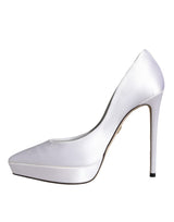 White Satin Platform High Heels Pumps Shoes