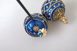 Gold Brass Blue Dangle Christmas Ball Crystal Clip On Earrings