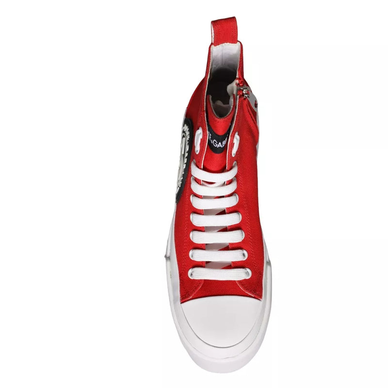 Red White Canvas Logo Sneakers Boots Shoes