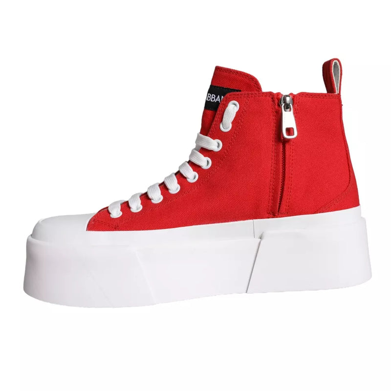 Red White Canvas Logo Sneakers Boots Shoes