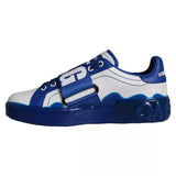 White Blue Amore Print Leather Sneakers Shoes