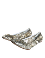 Silver Patent Leather Scrunch Ballet Flats Shoes