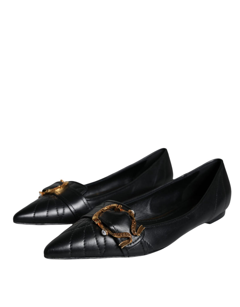 Black Devotion Leather Pointy Flats Shoes