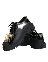 Black Leather Trekking Derby Embellished Shoes