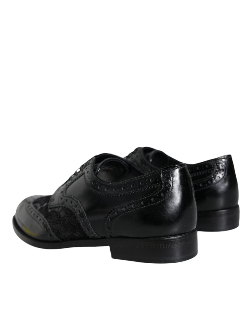 Black Leather Floral Lace Dress Formal Shoes