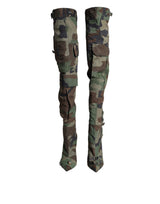 Multicolor Camouflage Knee High Heels Boots Shoes