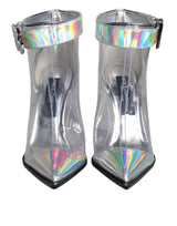 Silver Iridescent PVC Pointed Short Boots Shoes