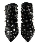 Black Leather Studs Crystal Ankle Boots Shoes