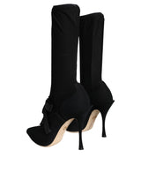 Black Stiletto Heels Mid Calf Boots Shoes