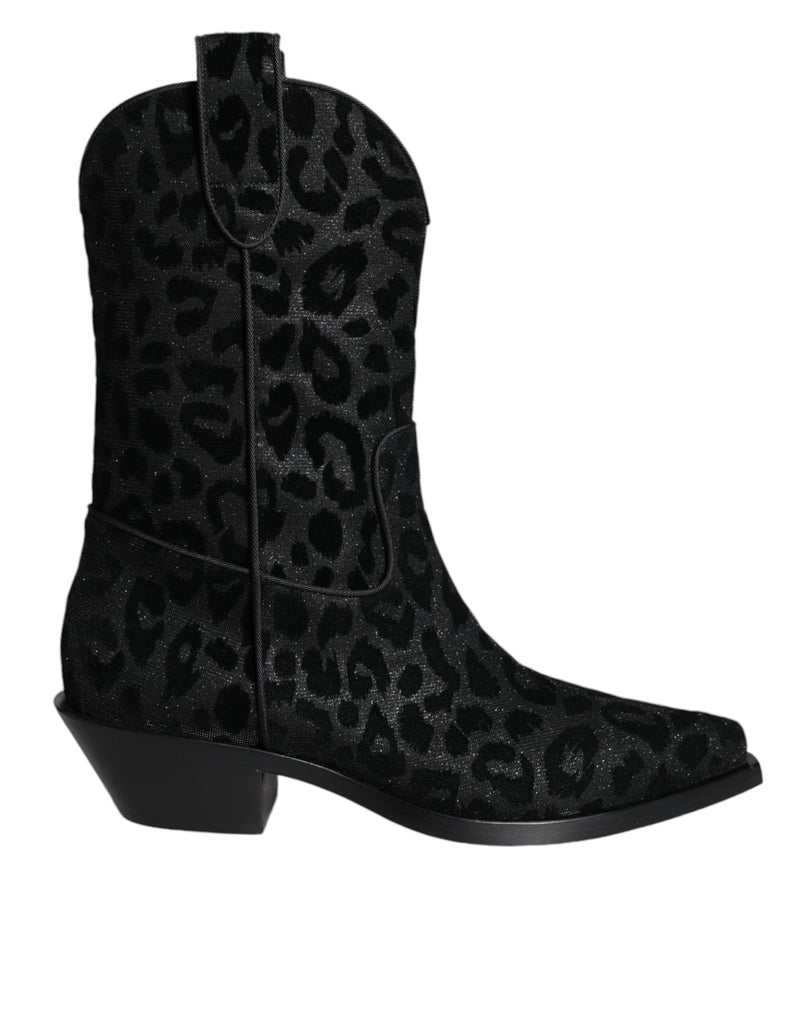 Black Gray Leopard Cowboy Boots Shoes