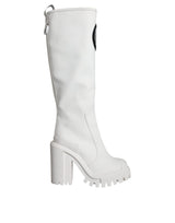 White Cotton Logo Heels Knee High Boots Shoes