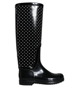 Black Polka Dot Rubber Knee High Boots Shoes