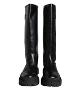 Black Leather Trekking Knee High Boots Shoes