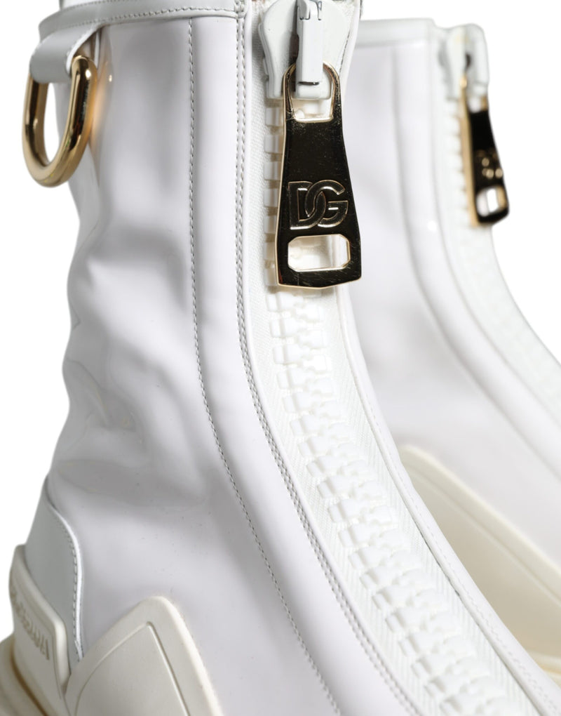 White Leather Rubber Logo Ankle Boots Shoes