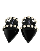 Black Leather Pearls Slides Sandals Shoes