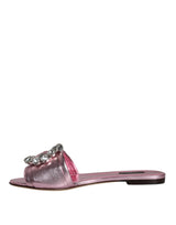 Metallic Pink Crystal Leather Flats Sandals Shoes