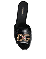 Black DG Amore Leather Slip On Flats Shoes