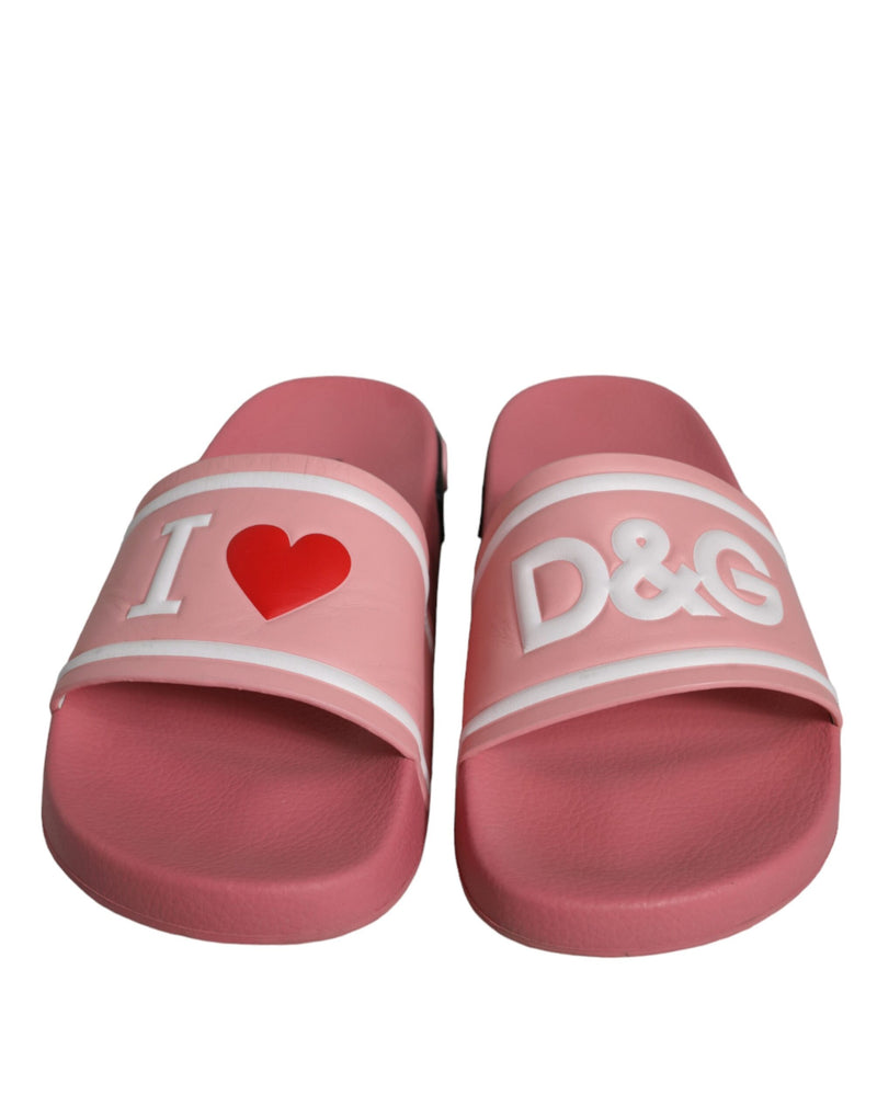 Pink Leather I Love D&G Sandals Slides Shoes