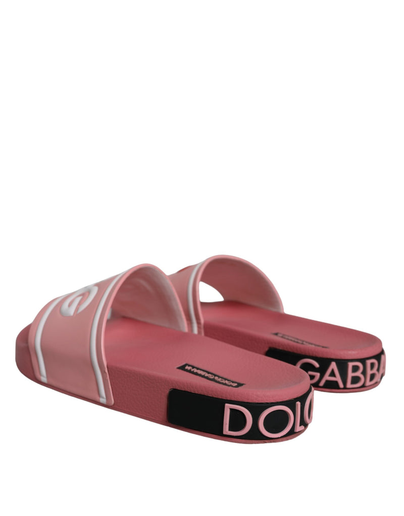 Pink Leather I Love D&G Sandals Slides Shoes