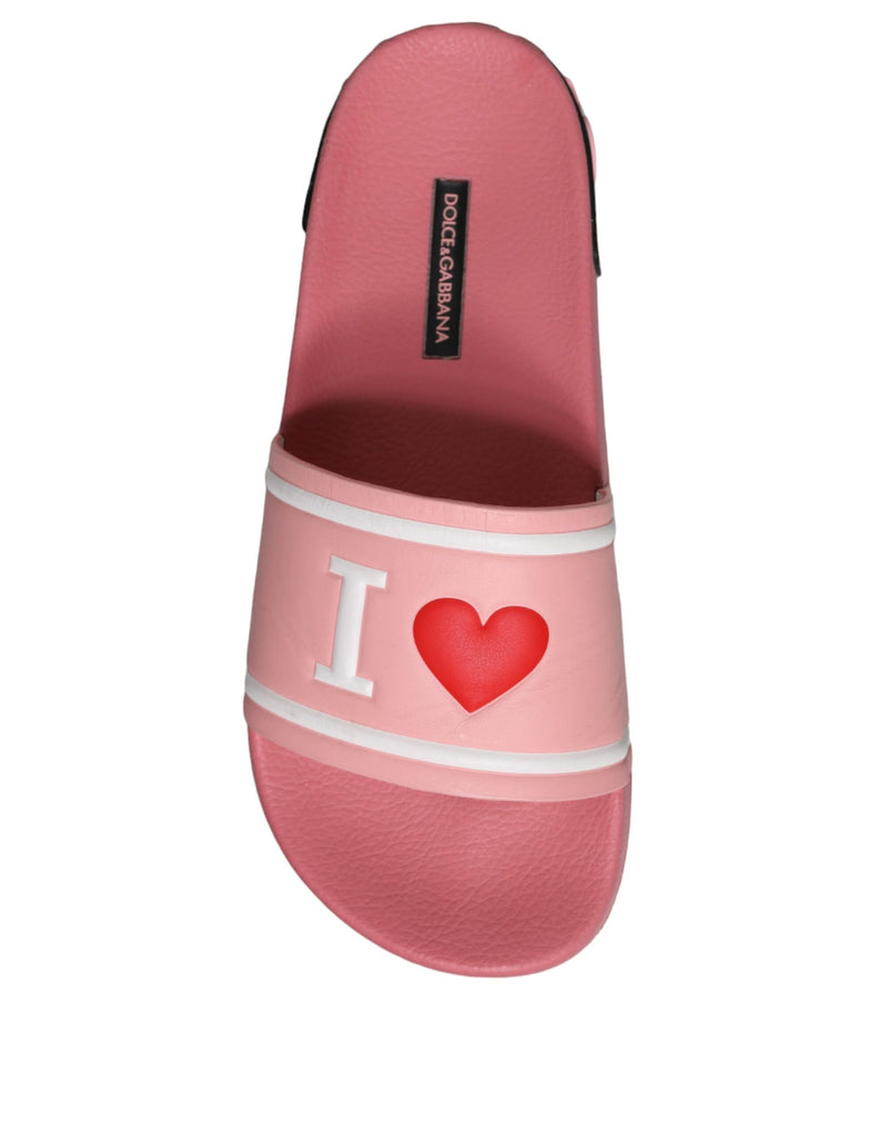 Pink Leather I Love D&G Sandals Slides Shoes