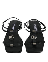 Black Leather Logo Ankle Strap Keira Sandals Shoes