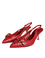 Red Devotion Leather Heels Slingback Shoes