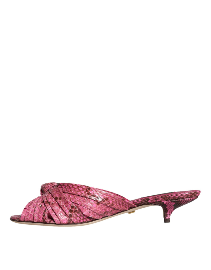 Pink Python Leather Kitten Heels Slides Shoes