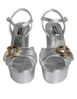 Silver Leather Platform Logo Keira Sandals Shoes