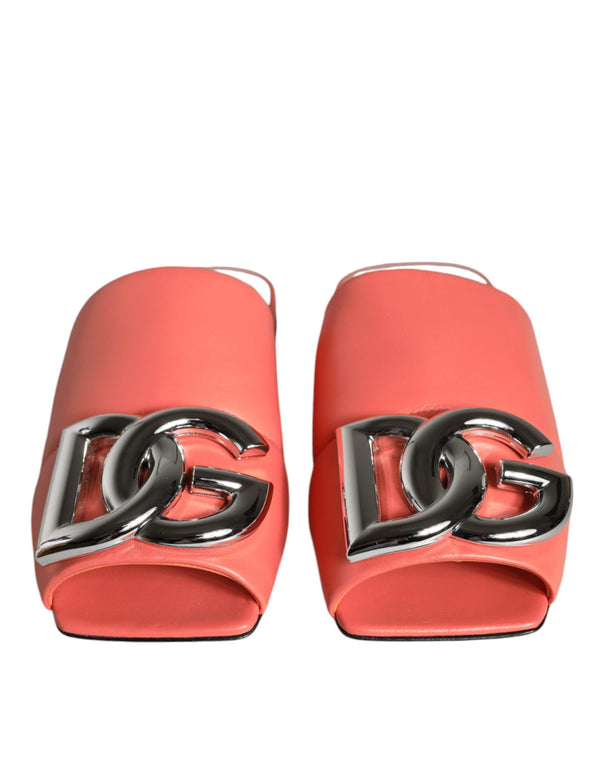 Pink Salmon Leather Flat Slides Sandals Shoes