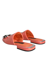 Pink Salmon Leather Flat Slides Sandals Shoes