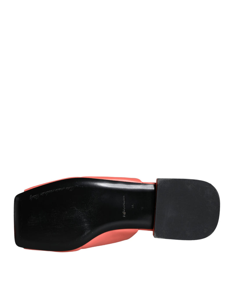 Pink Salmon Leather Flat Slides Sandals Shoes